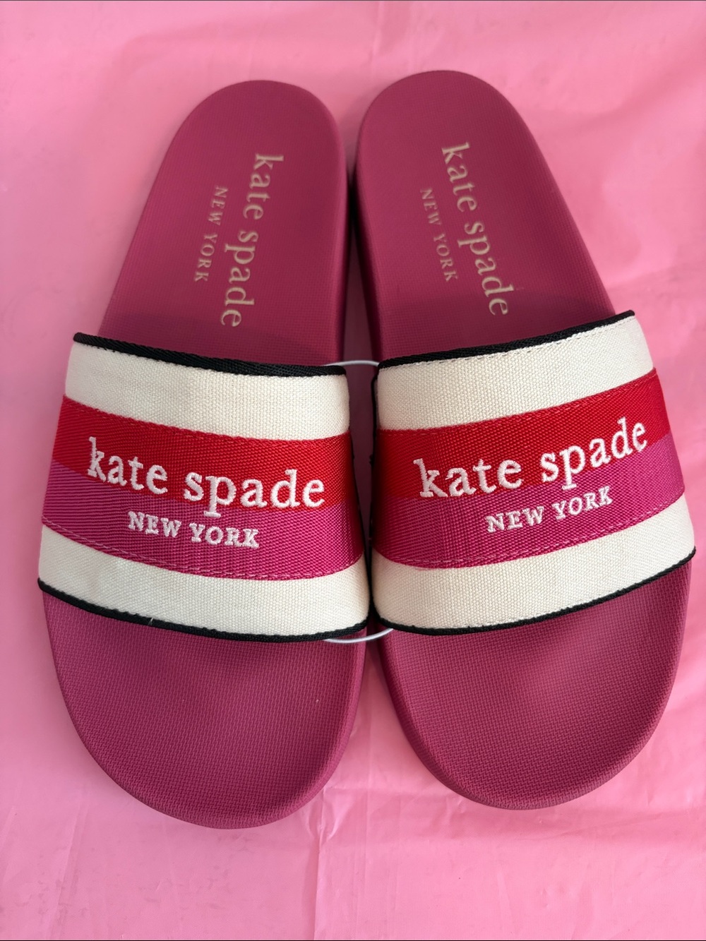 kate spade Magenta Footbed with Red and Cream Logo Slide Sandals